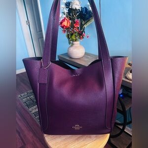 Coach Large Hadley Leather Shoulder Bag in Wine/Maroon
